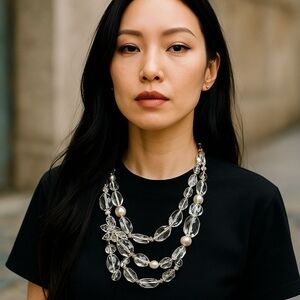 Elegant Silver Beaded Necklace FANTASY